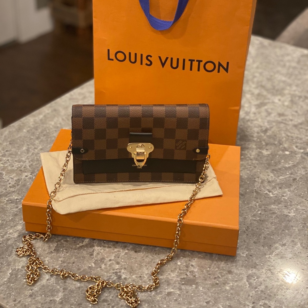 Louis Vuitton Brown Damier Mini Chain Wallet with Gold Hardware